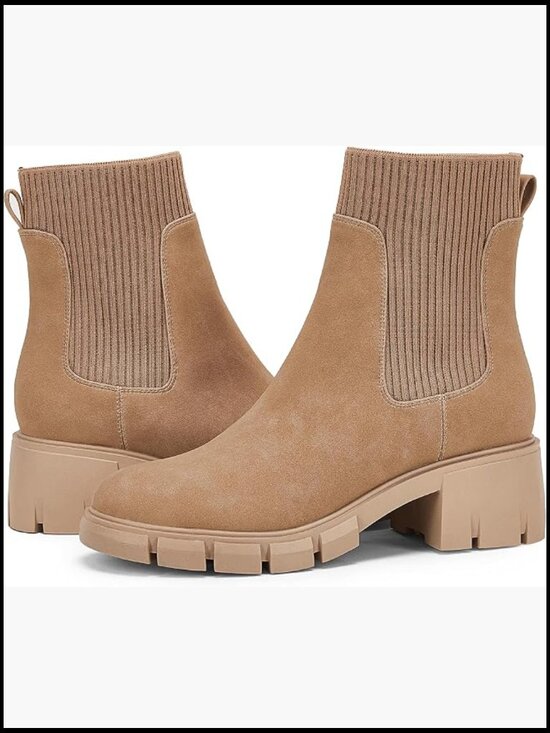 Shoes - Women's Platform Ankle Boots Chunky Block Heel Chelsea Booties Lug Sole